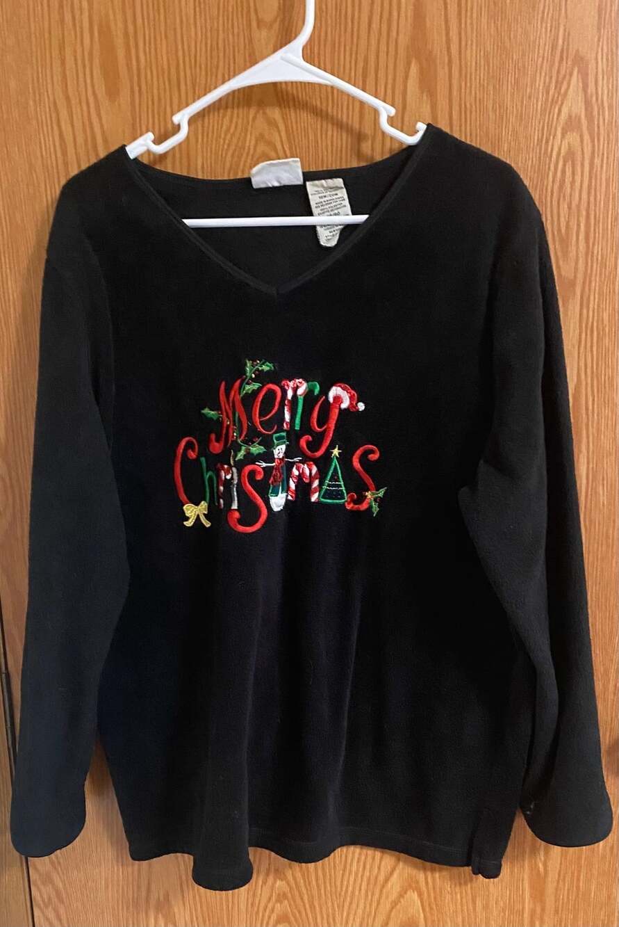 White Stag Women's Plus Black Embroidered Merry Christmas Fleece Size 18W/20W